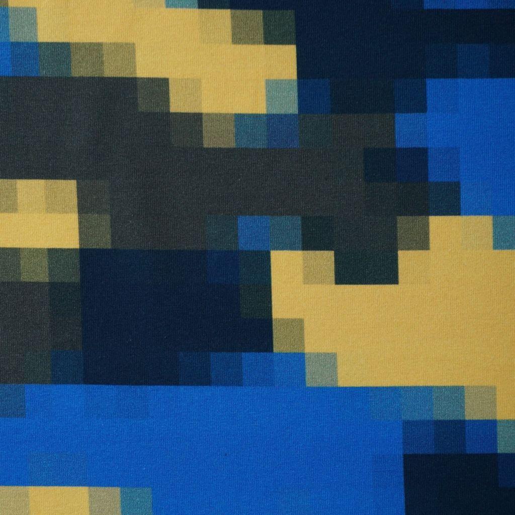 REST French Terry Pixel Camouflage blau gelb