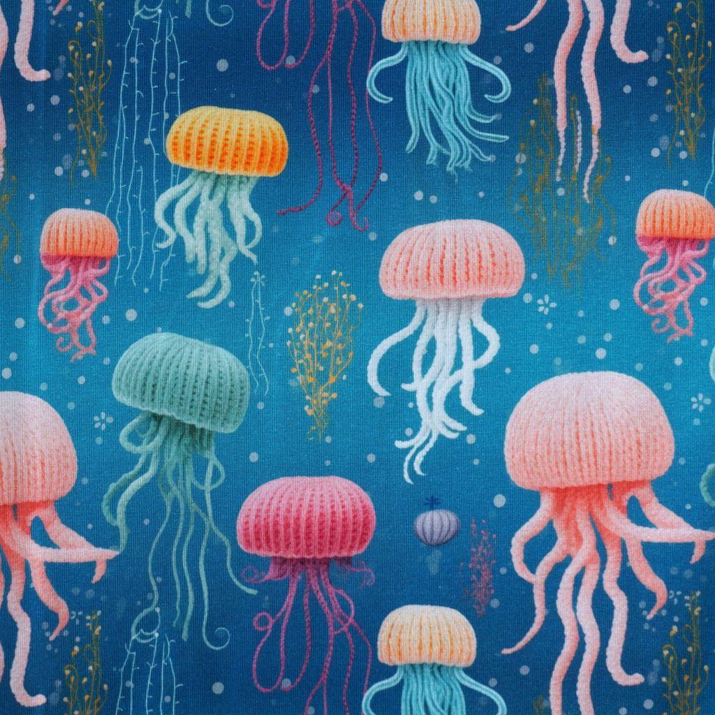 Baumwolljersey Jellyfish Quallen Digitaldruck bunt
