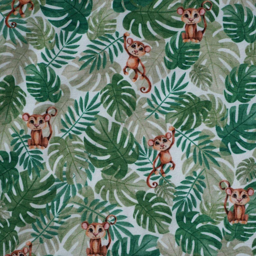 Baumwolljersey Dschungelblätter mit Affen