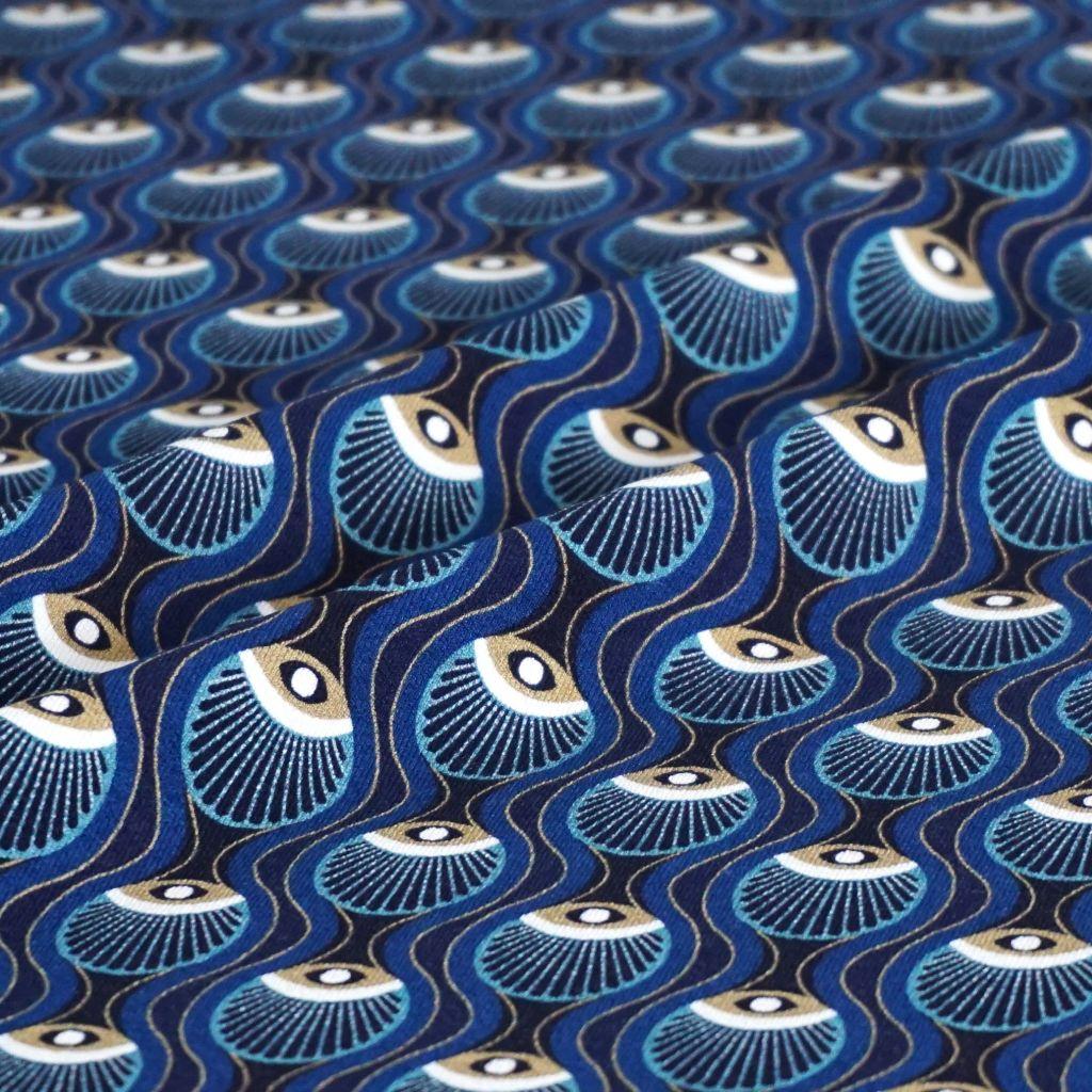 Viskosejersey Crepe Augen Wellen abstrakt blau - FVJ