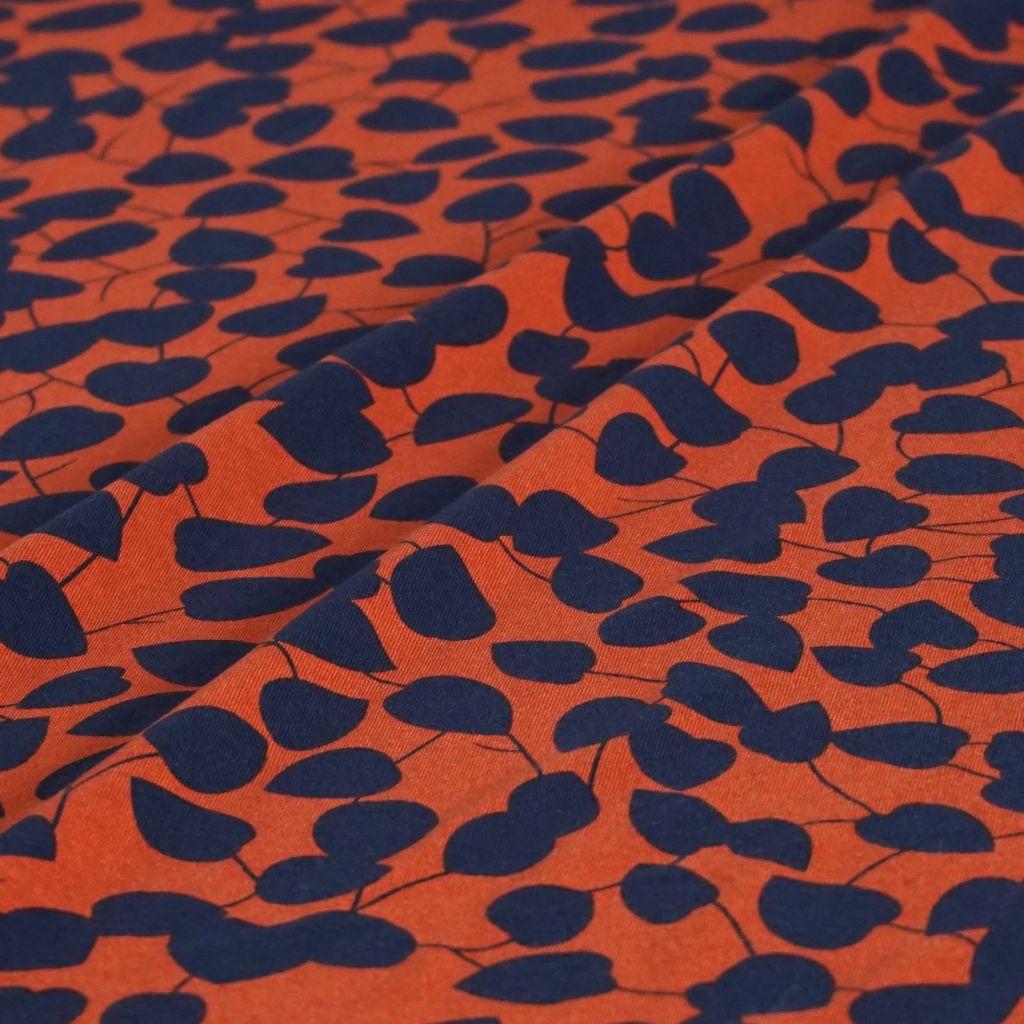 Viskosejersey Blätter blau rostrot