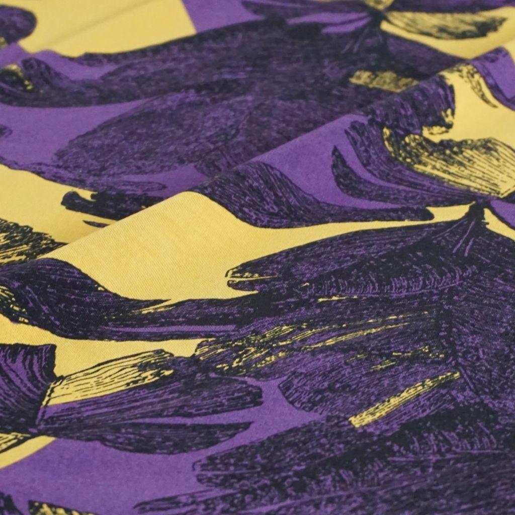 Romanitjersey abstrakte Blüten aubergine grüngelb schwarz