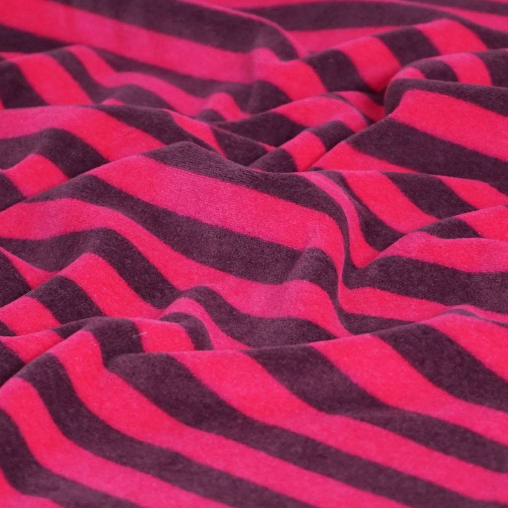 Nickistoff bedruckt Streifen pink aubergine