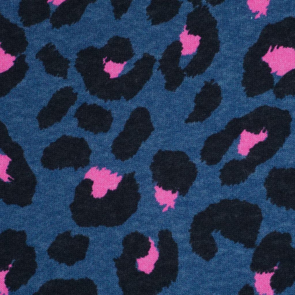 Sweat Stoff Leo Animalprint blau pink