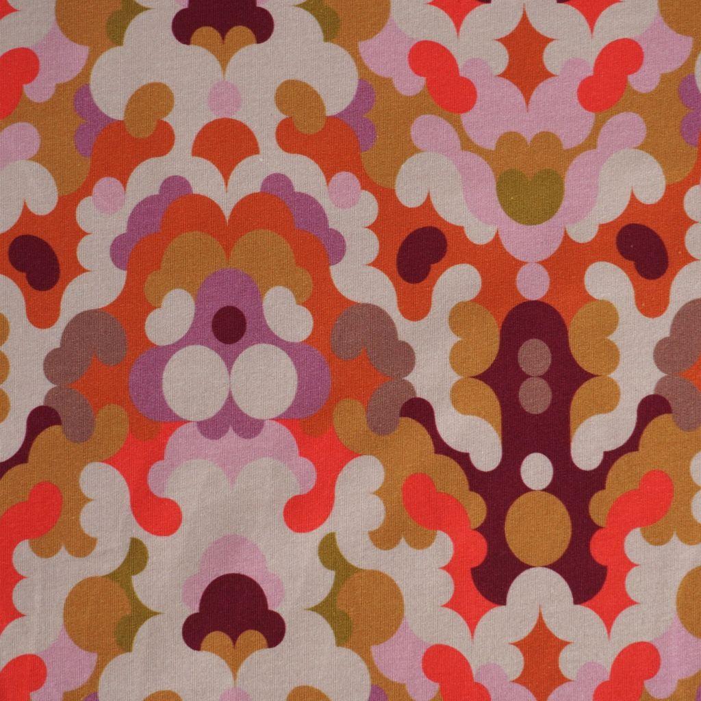 Stretch-Sweat leicht Retromuster 60er 70er orange violett