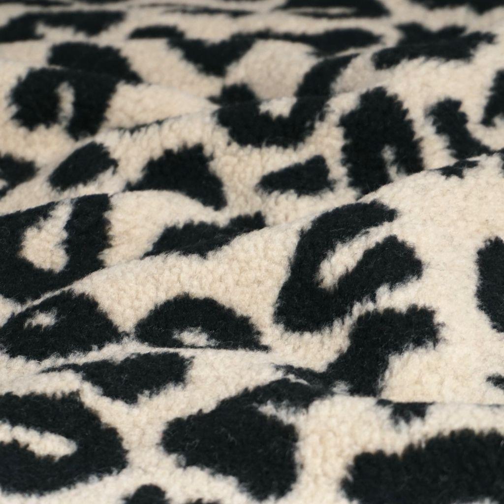 Teddyplüsch Leopardenmuster beige schwarz