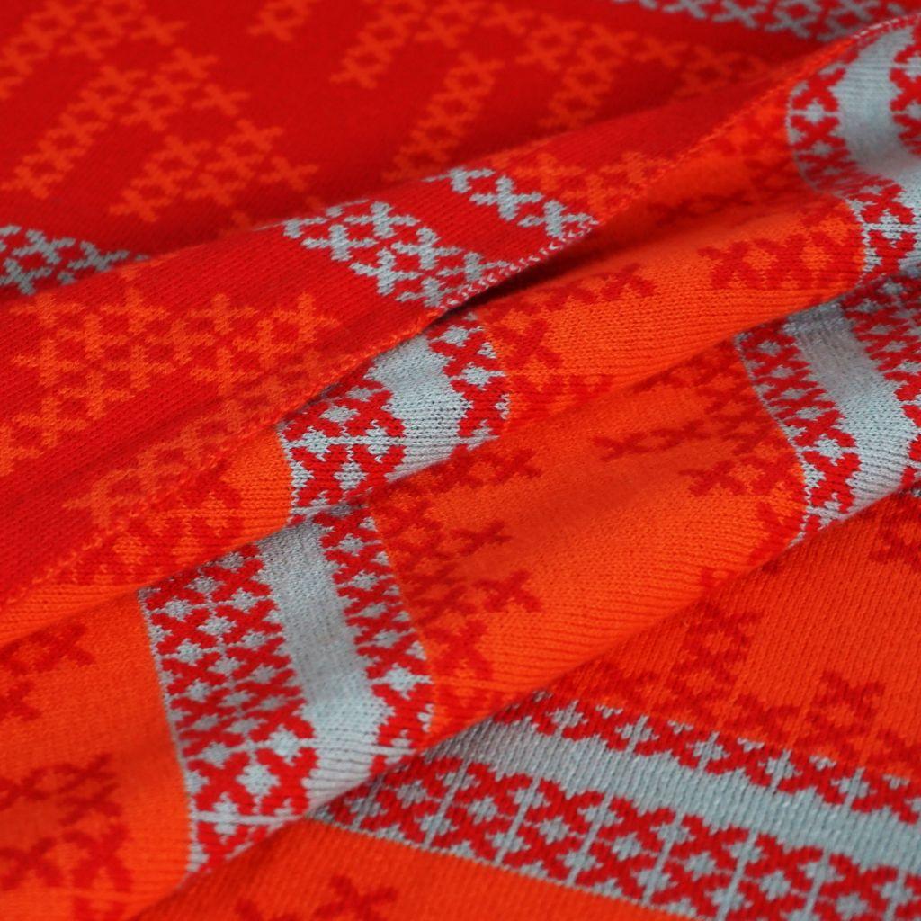Jacquard-Strick Doubleface Blockstreifen X orange grau - Bio