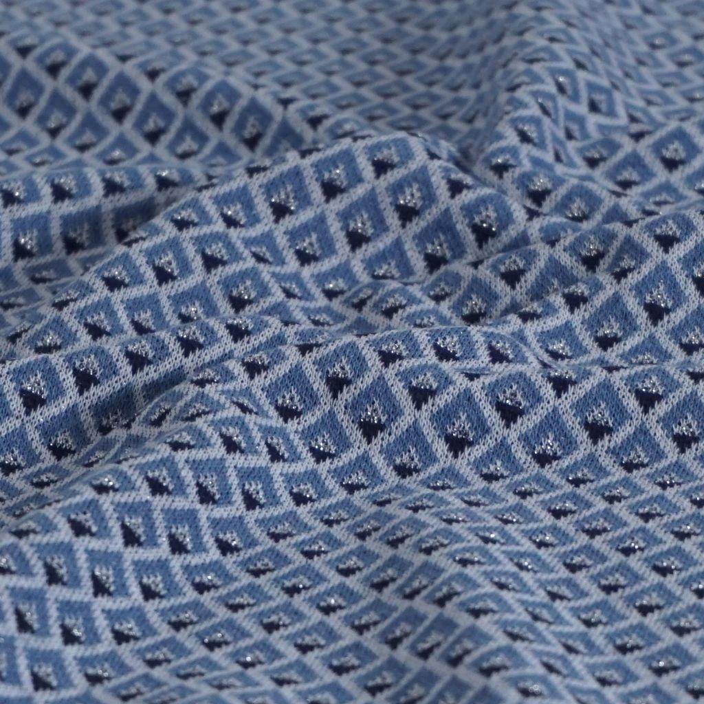 Jacquard-Strick Rauten blau silber