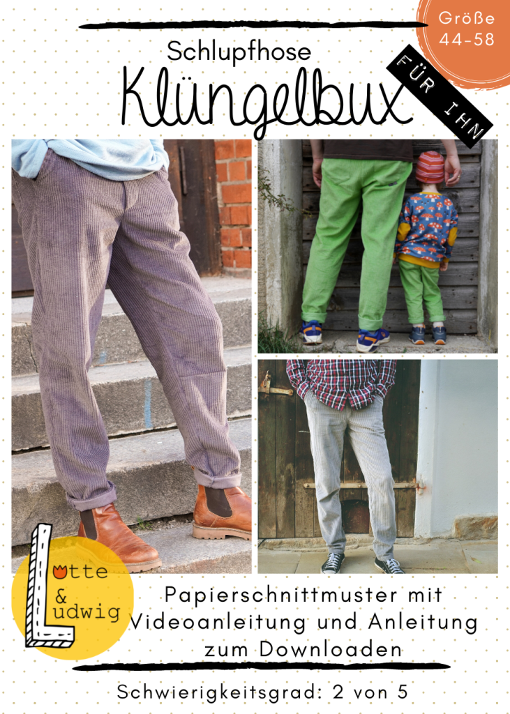Papierschnittmuster Männer bequeme Hose Klüngelbux Gr. 44-58