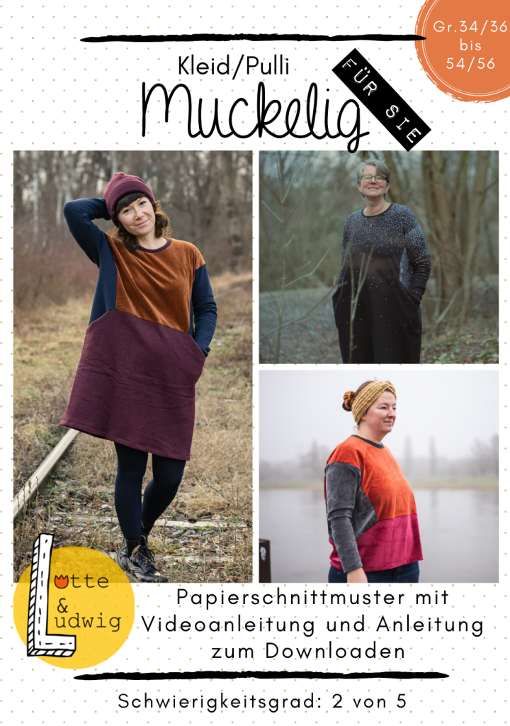 Papierschnittmuster lockerer Pulli / Kleid Muckelig Gr. 34-5